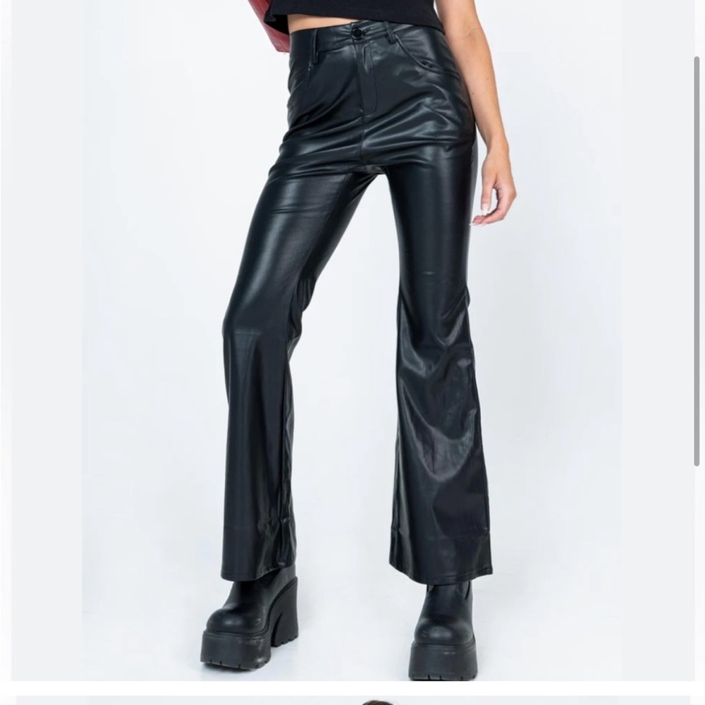 Princess Polly Black Jordan Faux Leather Flared Pants